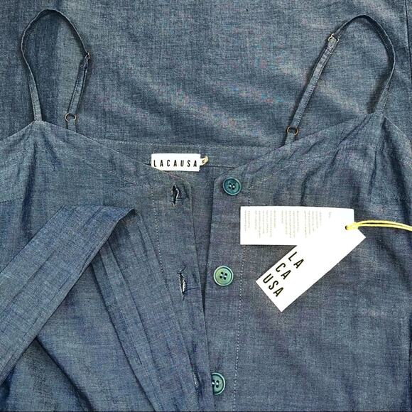 LACAUSA xAnthropologie Chambay Spaghetti Strap Belted Button Down Dress SzXS NWT - Picture 15 of 16
